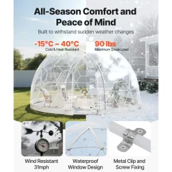 VEVOR Garden Dome Igloo, 12 x 7.2 ft Outdoor Clear Bubble Tent for 4-7 Person, Weatherproof Geodesic Dome Greenhouse  with Window, PVC Igloo Tent for Backyard Patios Camping Party Wedding