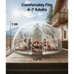 VEVOR Garden Dome Igloo, 12 x 7.2 ft Outdoor Clear Bubble Tent for 4-7 Person, Weatherproof Geodesic Dome Greenhouse  with Window, PVC Igloo Tent for Backyard Patios Camping Party Wedding