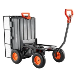 VEVOR Garden Dump Cart, 1200 lbs Poly Dump Cart, Garden Carts Dumps Wagon with Storage Fence, 2-in-1 Convertible Handle, 90° Quick-Dumps Mechanism, 180° Swivel Wheels, Yard Wagon for Plants, Soil