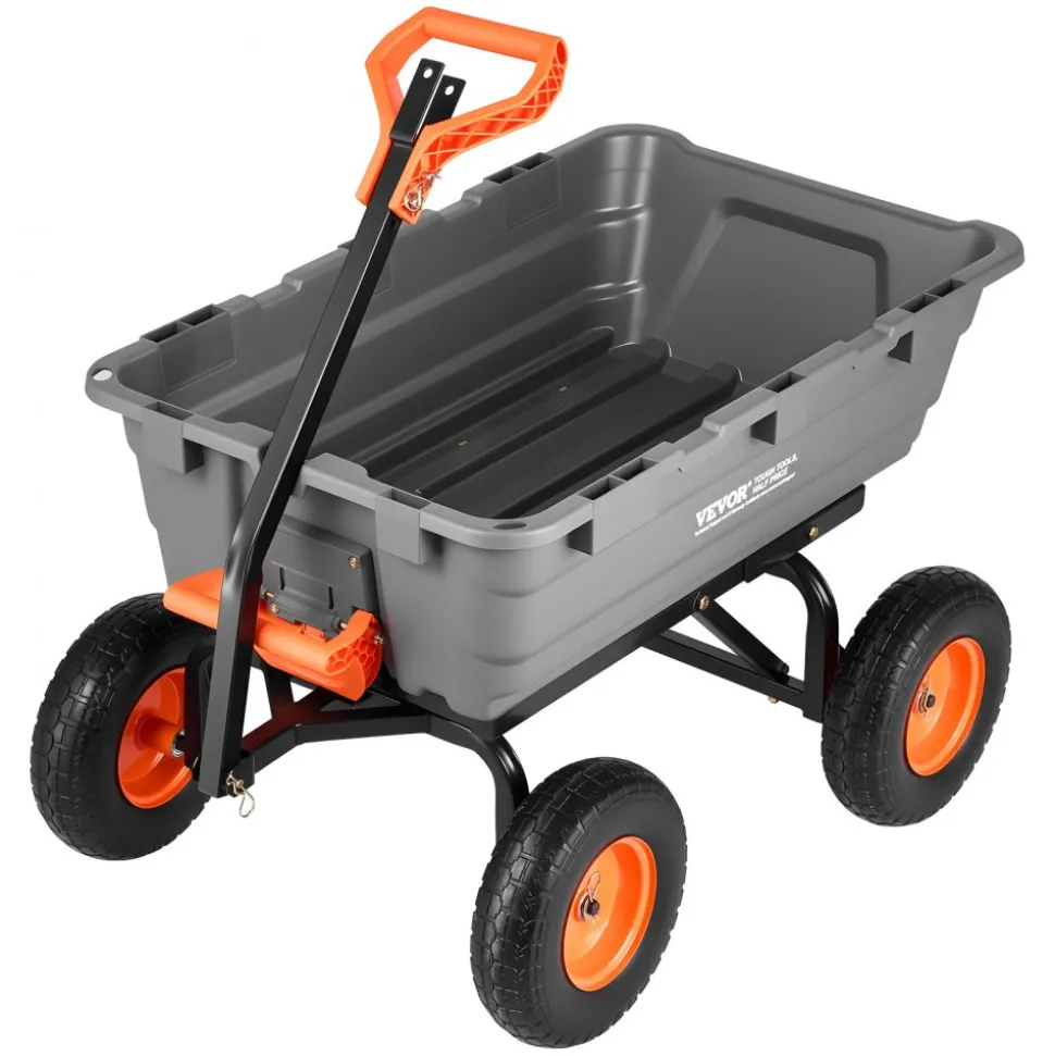 VEVOR Garden Dump Cart, 1200 lbs Poly Dump Cart, Garden Carts Dumps Wagon with Storage Fence, 2-in-1 Convertible Handle, 90° Quick-Dumps Mechanism, 180° Swivel Wheels, Yard Wagon for Plants, Soil