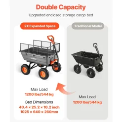 VEVOR Garden Dump Cart, 1200 lbs Poly Dump Cart, Garden Carts Dumps Wagon with Storage Fence, 2-in-1 Convertible Handle, 90° Quick-Dumps Mechanism, 180° Swivel Wheels, Yard Wagon for Plants, Soil