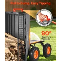 VEVOR Garden Dump Cart, 1200 lbs Poly Dump Cart, Garden Carts Dumps Wagon with Storage Fence, 2-in-1 Convertible Handle, 90° Quick-Dumps Mechanism, 180° Swivel Wheels, Yard Wagon for Plants, Soil