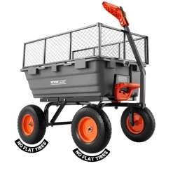 VEVOR Garden Dump Cart, 1200 lbs Poly Dump Cart, Garden Carts Dumps Wagon with Storage Fence, 2-in-1 Convertible Handle, 90° Quick-Dumps Mechanism, 180° Swivel Wheels, Yard Wagon for Plants, Soil