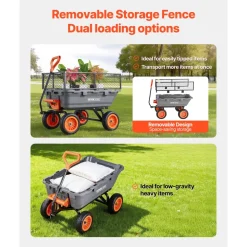 VEVOR Garden Dump Cart, 800 lbs Poly Dump Cart, Garden Carts Dumps Wagon with Storage Fence, 90° Quick-Dumps Mechanism, 180° Swivel Wheels, 90° Rotating Handle, Yard Wagon for Plants, Soil, Crops