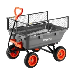 VEVOR Garden Dump Cart, 800 lbs Poly Dump Cart, Garden Carts Dumps Wagon with Storage Fence, 90° Quick-Dumps Mechanism, 180° Swivel Wheels, 90° Rotating Handle, Yard Wagon for Plants, Soil, Crops