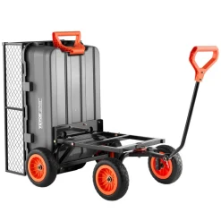 VEVOR Garden Dump Cart, 800 lbs Poly Dump Cart, Garden Carts Dumps Wagon with Storage Fence, 90° Quick-Dumps Mechanism, 180° Swivel Wheels, 90° Rotating Handle, Yard Wagon for Plants, Soil, Crops