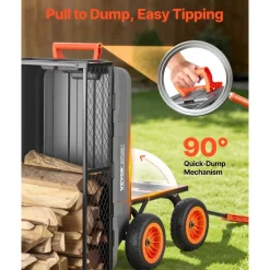 VEVOR Garden Dump Cart, 800 lbs Poly Dump Cart, Garden Carts Dumps Wagon with Storage Fence, 90° Quick-Dumps Mechanism, 180° Swivel Wheels, 90° Rotating Handle, Yard Wagon for Plants, Soil, Crops