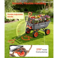 VEVOR Garden Dump Cart, 800 lbs Poly Dump Cart, Garden Carts Dumps Wagon with Storage Fence, 90° Quick-Dumps Mechanism, 180° Swivel Wheels, 90° Rotating Handle, Yard Wagon for Plants, Soil, Crops