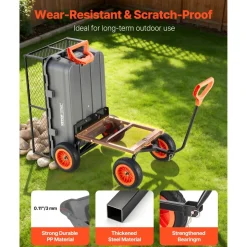 VEVOR Garden Dump Cart, 800 lbs Poly Dump Cart, Garden Carts Dumps Wagon with Storage Fence, 90° Quick-Dumps Mechanism, 180° Swivel Wheels, 90° Rotating Handle, Yard Wagon for Plants, Soil, Crops