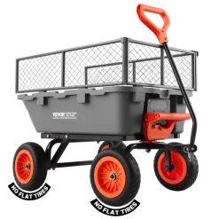 VEVOR Garden Dump Cart, 800 lbs Poly Dump Cart, Garden Carts Dumps Wagon with Storage Fence, 90° Quick-Dumps Mechanism, 180° Swivel Wheels, 90° Rotating Handle, Yard Wagon for Plants, Soil, Crops