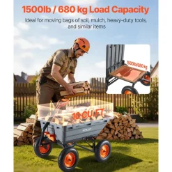 VEVOR Garden Dump Cart, 1500 lbs Poly Dump Cart, Garden Carts Dumps Wagon with 90° Quick-Dumps Mechanism, Adjustable Handle, 270° Flexible Rotating Bearings, Yard Wagon for Plants, Soil, Crops