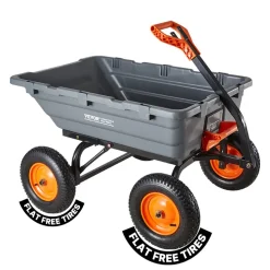 VEVOR Garden Dump Cart, 1500 lbs Poly Dump Cart, Garden Carts Dumps Wagon with 90° Quick-Dumps Mechanism, Adjustable Handle, 270° Flexible Rotating Bearings, Yard Wagon for Plants, Soil, Crops