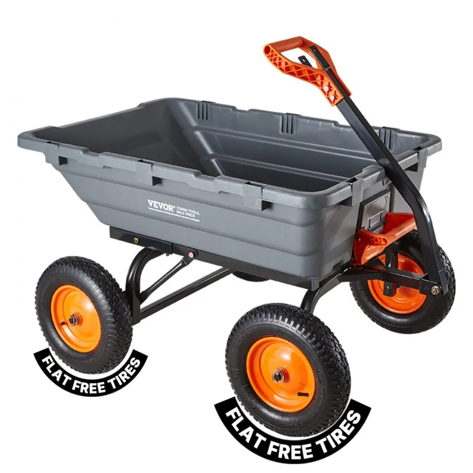 VEVOR Garden Dump Cart, 1500 lbs Poly Dump Cart, Garden Carts Dumps Wagon with 90° Quick-Dumps Mechanism, Adjustable Handle, 270° Flexible Rotating Bearings, Yard Wagon for Plants, Soil, Crops