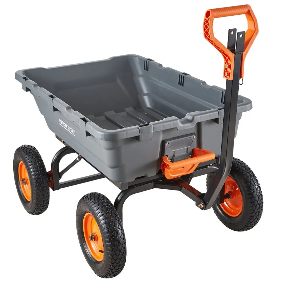 VEVOR Garden Dump Cart, 1500 lbs Poly Dump Cart, Garden Carts Dumps Wagon with 90° Quick-Dumps Mechanism, Adjustable Handle, 270° Flexible Rotating Bearings, Yard Wagon for Plants, Soil, Crops
