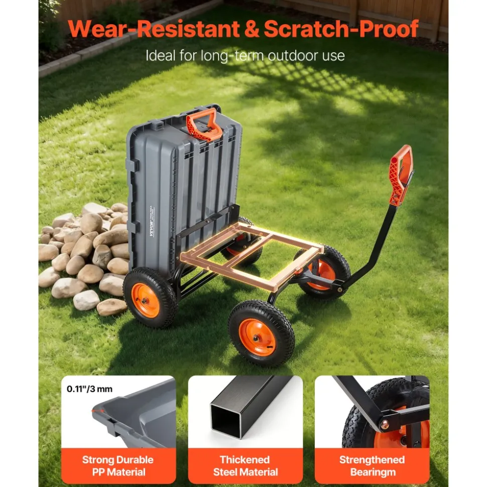 VEVOR Garden Dump Cart, 1500 lbs Poly Dump Cart, Garden Carts Dumps Wagon with 90° Quick-Dumps Mechanism, Adjustable Handle, 270° Flexible Rotating Bearings, Yard Wagon for Plants, Soil, Crops