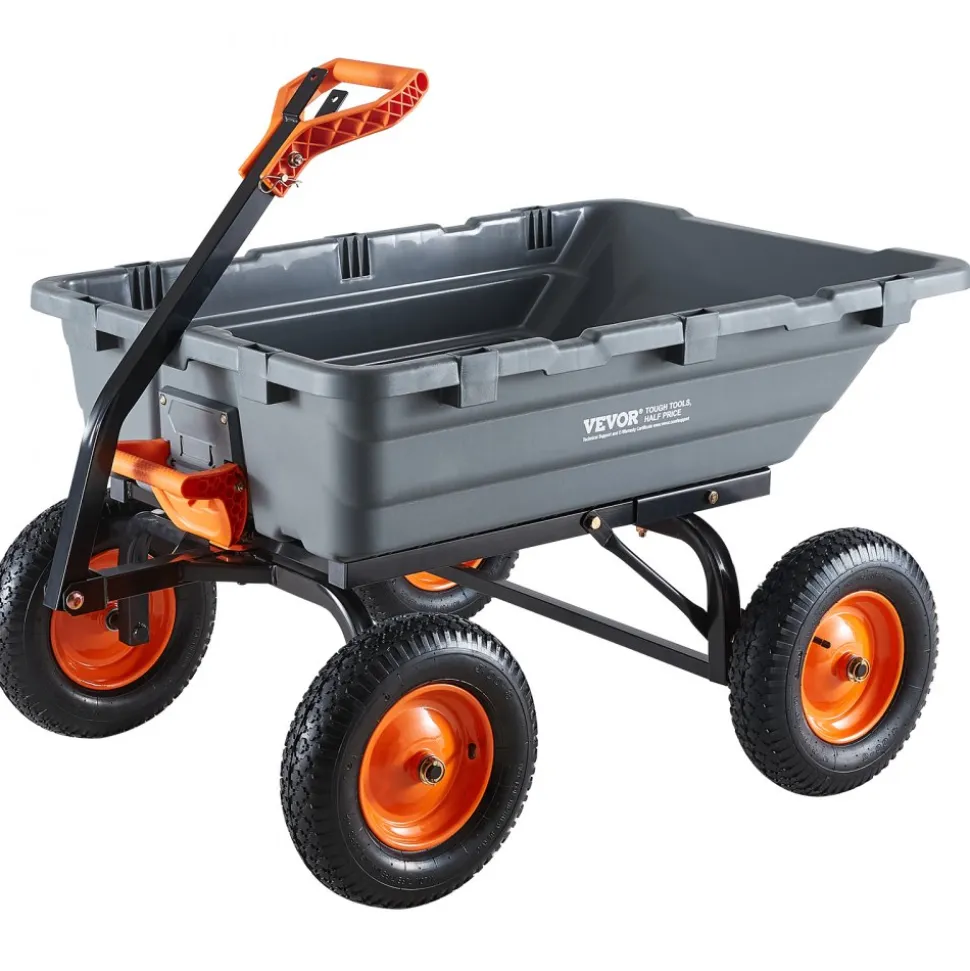 VEVOR Garden Dump Cart, 1500 lbs Poly Dump Cart, Garden Carts Dumps Wagon with 90° Quick-Dumps Mechanism, Adjustable Handle, 270° Flexible Rotating Bearings, Yard Wagon for Plants, Soil, Crops