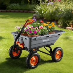 VEVOR Garden Dump Cart, 1500 lbs Poly Dump Cart, Garden Carts Dumps Wagon with 90° Quick-Dumps Mechanism, Adjustable Handle, 270° Flexible Rotating Bearings, Yard Wagon for Plants, Soil, Crops