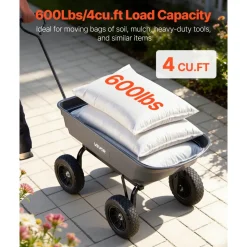 VEVOR Garden Dump Cart, 600 lbs Poly Dump Cart, Garden Carts Dumps Wagon with 90° Quick-Dumps Mechanism, 180° Swivel Wheels, 270° Flexible Rotating Bearings, Yard Wagon for Plants, Soil, Crops