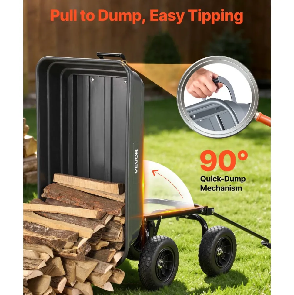VEVOR Garden Dump Cart, 600 lbs Poly Dump Cart, Garden Carts Dumps Wagon with 90° Quick-Dumps Mechanism, 180° Swivel Wheels, 270° Flexible Rotating Bearings, Yard Wagon for Plants, Soil, Crops