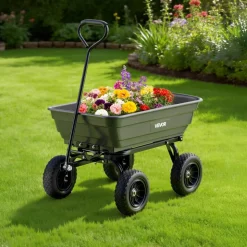 VEVOR Garden Dump Cart, 600 lbs Poly Dump Cart, Garden Carts Dumps Wagon with 90° Quick-Dumps Mechanism, 180° Swivel Wheels, 270° Flexible Rotating Bearings, Yard Wagon for Plants, Soil, Crops