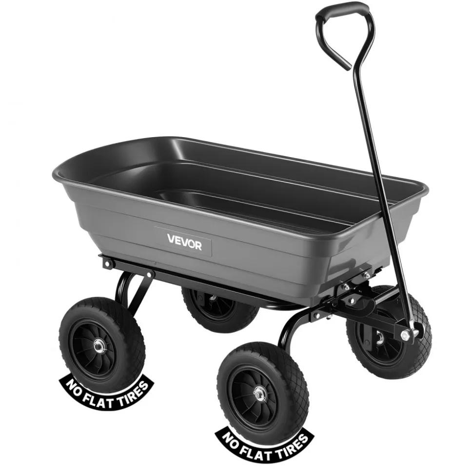 VEVOR Garden Dump Cart, 600 lbs Poly Dump Cart, Garden Carts Dumps Wagon with 90° Quick-Dumps Mechanism, 180° Swivel Wheels, 270° Flexible Rotating Bearings, Yard Wagon for Plants, Soil, Crops