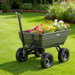 VEVOR Garden Dump Cart, 1200 lbs Poly Dump Cart, 6 Cu. Ft. Garden Carts Dumps Wagon with 2-in-1 Convertible Handle, 90° Quick-Dumps Mechanism, 180° Swivel Wheels, Yard Wagon for Plants, Soil, Crops