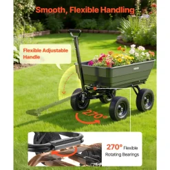 VEVOR Garden Dump Cart, 1200 lbs Poly Dump Cart, 6 Cu. Ft. Garden Carts Dumps Wagon with 2-in-1 Convertible Handle, 90° Quick-Dumps Mechanism, 180° Swivel Wheels, Yard Wagon for Plants, Soil, Crops