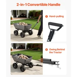 VEVOR Garden Dump Cart, 1200 lbs Poly Dump Cart, 7 Cu. Ft. Garden Carts Dumps Wagon with 2-in-1 Convertible Handle, 90° Quick-Dumps Mechanism, 180° Swivel Wheels, Yard Wagon for Plants, Soil, Crops