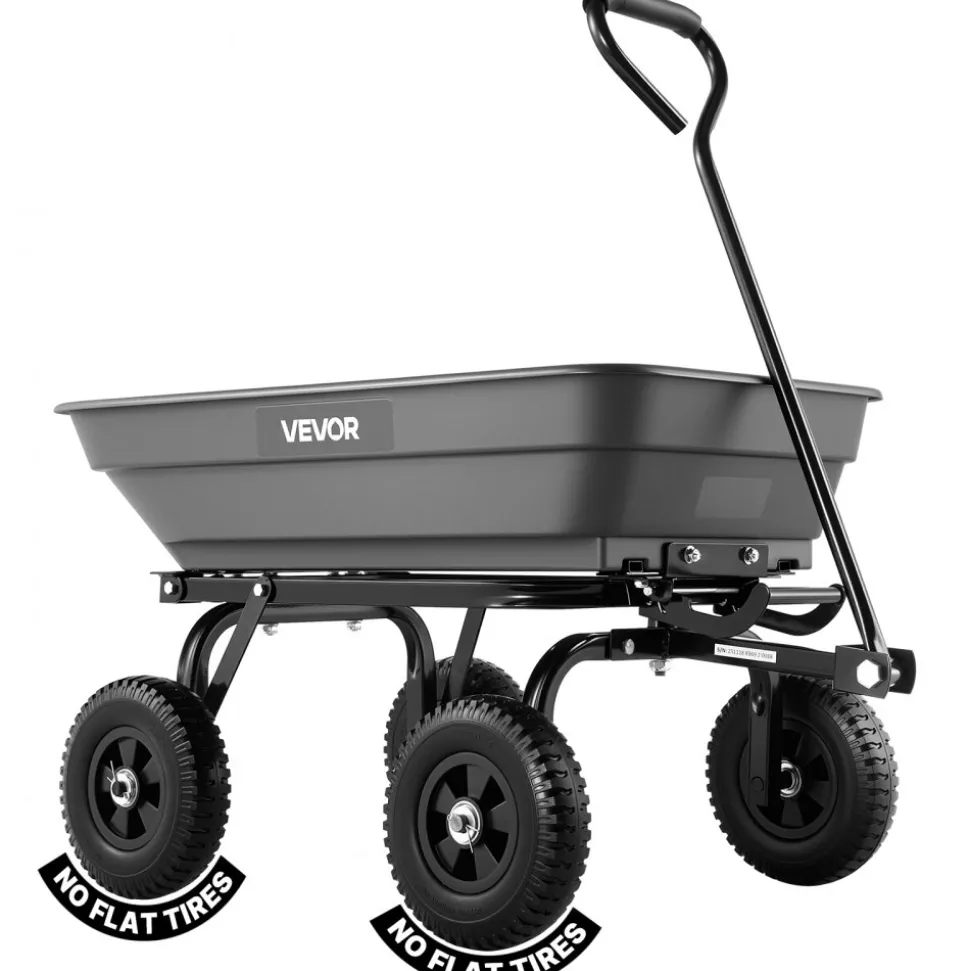VEVOR Garden Dump Cart, 400 lbs Poly Dump Cart, Garden Carts Dumps Wagon with 90° Quick-Dumps Mechanism, 180° Swivel Wheels, 270° Flexible Rotating Bearings, Yard Wagon for Plants, Soil, Crops