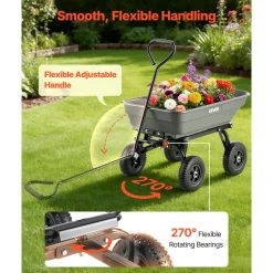 VEVOR Garden Dump Cart, 400 lbs Poly Dump Cart, Garden Carts Dumps Wagon with 90° Quick-Dumps Mechanism, 180° Swivel Wheels, 270° Flexible Rotating Bearings, Yard Wagon for Plants, Soil, Crops
