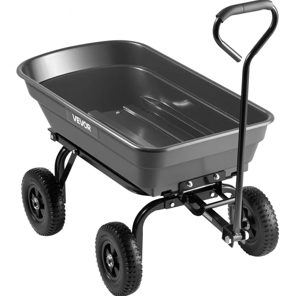 VEVOR Garden Dump Cart, 400 lbs Poly Dump Cart, Garden Carts Dumps Wagon with 90° Quick-Dumps Mechanism, 180° Swivel Wheels, 270° Flexible Rotating Bearings, Yard Wagon for Plants, Soil, Crops