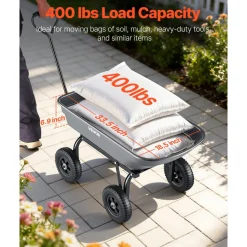 VEVOR Garden Dump Cart, 400 lbs Poly Dump Cart, Garden Carts Dumps Wagon with 90° Quick-Dumps Mechanism, 180° Swivel Wheels, 270° Flexible Rotating Bearings, Yard Wagon for Plants, Soil, Crops