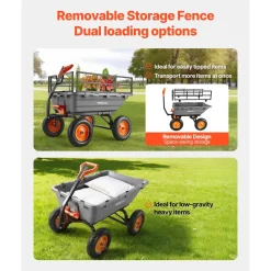 VEVOR Garden Dump Cart, 1500lbs Poly Dump Cart, 15 Cu. Ft. Garden Carts Dumps Wagon with 2-in-1 Convertible Handle, 90° Quick-Dumps Mechanism, Adjustable Handle, Yard Wagon for Plants, Soil, Crops