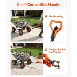 VEVOR Garden Dump Cart, 1500lbs Poly Dump Cart, 15 Cu. Ft. Garden Carts Dumps Wagon with 2-in-1 Convertible Handle, 90° Quick-Dumps Mechanism, Adjustable Handle, Yard Wagon for Plants, Soil, Crops