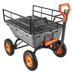 VEVOR Garden Dump Cart, 1500lbs Poly Dump Cart, 15 Cu. Ft. Garden Carts Dumps Wagon with 2-in-1 Convertible Handle, 90° Quick-Dumps Mechanism, Adjustable Handle, Yard Wagon for Plants, Soil, Crops
