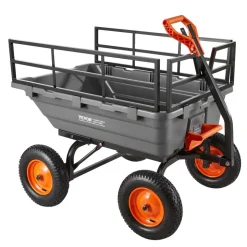 VEVOR Garden Dump Cart, 1500lbs Poly Dump Cart, 15 Cu. Ft. Garden Carts Dumps Wagon with 2-in-1 Convertible Handle, 90° Quick-Dumps Mechanism, Adjustable Handle, Yard Wagon for Plants, Soil, Crops