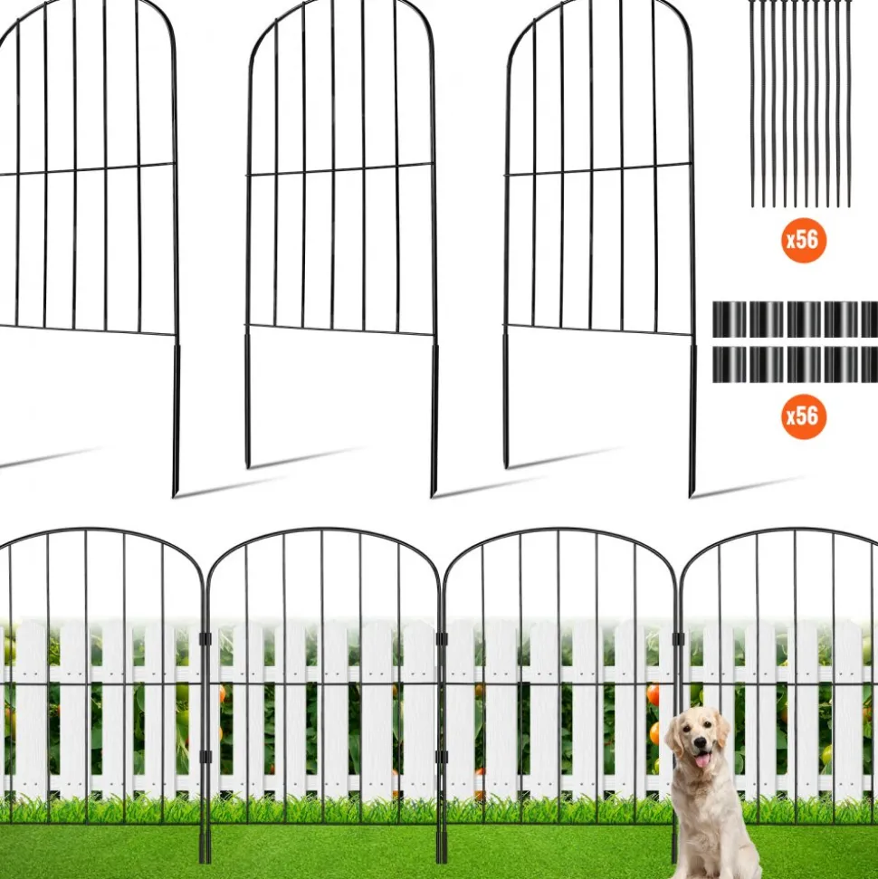 VEVOR Garden Fence, 24in(H) x30ft(L) Animal Barrier Fence, Underground Decorative Garden Fencing with 2 Inch Spike Spacing, Metal Dog Fence for the Yard and Outdoor Patio, 28 Pack
