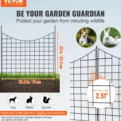 VEVOR Garden Fence, 36.6in(H) x29.5in(L) Animal Barrier Fence, Underground Decorative Garden Fencing with 2.5 Inch Spike Spacing, Metal Dog Fence for the Yard and Outdoor Patio, 5 Pack