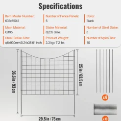 VEVOR Garden Fence, 36.6in(H) x29.5in(L) Animal Barrier Fence, Underground Decorative Garden Fencing with 2.5 Inch Spike Spacing, Metal Dog Fence for the Yard and Outdoor Patio, 5 Pack