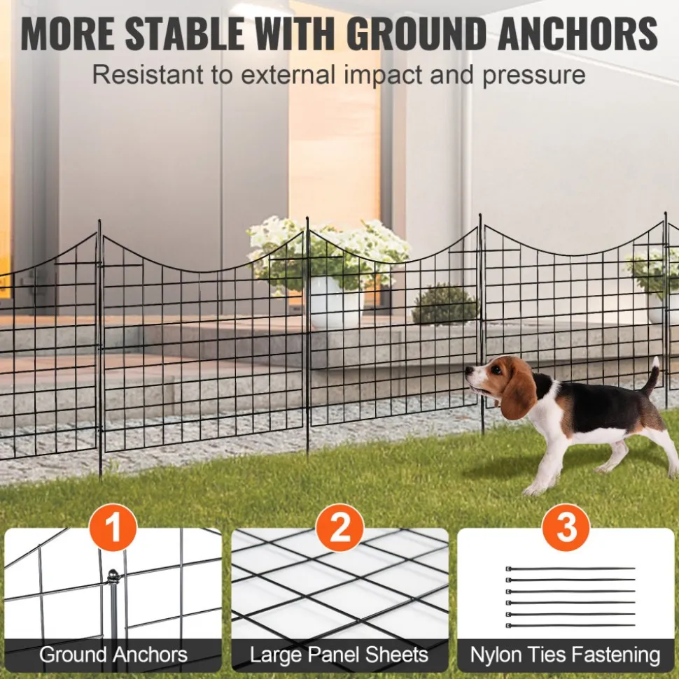 VEVOR Garden Fence, 36.6in(H) x29.5in(L) Animal Barrier Fence, Underground Decorative Garden Fencing with 2.5 Inch Spike Spacing, Metal Dog Fence for the Yard and Outdoor Patio, 5 Pack
