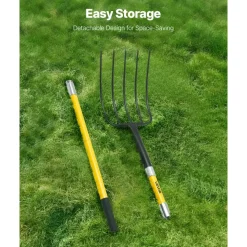 VEVOR Garden Fork, 5-Tine Gardening Pitchfork with Fiberglass Handle, 57 in Heavy Duty Digging Fork with Y Grip, Forged Steel Spading Fork for Hay Potato Composting Transplanting Aeration