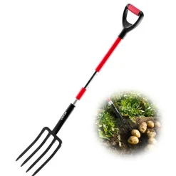 VEVOR Garden Fork, 4-Tine Gardening Pitchfork with Fiberglass Handle, 45 in Heavy Duty Digging Fork with Y Grip, Forged Steel Spading Fork for Hay Potato Composting Transplanting Aeration