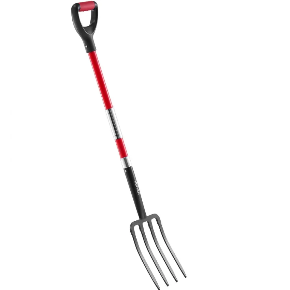 VEVOR Garden Fork, 4-Tine Gardening Pitchfork with Fiberglass Handle, 45 in Heavy Duty Digging Fork with Y Grip, Forged Steel Spading Fork for Hay Potato Composting Transplanting Aeration