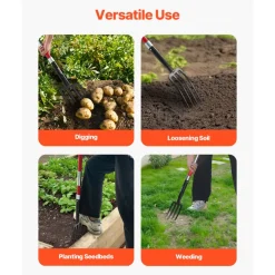 VEVOR Garden Fork, 4-Tine Gardening Pitchfork with Fiberglass Handle, 45 in Heavy Duty Digging Fork with Y Grip, Forged Steel Spading Fork for Hay Potato Composting Transplanting Aeration