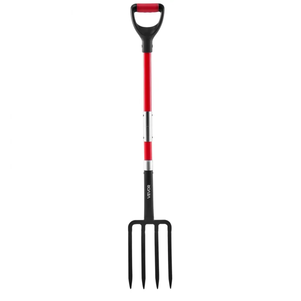 VEVOR Garden Fork, 4-Tine Gardening Pitchfork with Fiberglass Handle, 45 in Heavy Duty Digging Fork with Y Grip, Forged Steel Spading Fork for Hay Potato Composting Transplanting Aeration