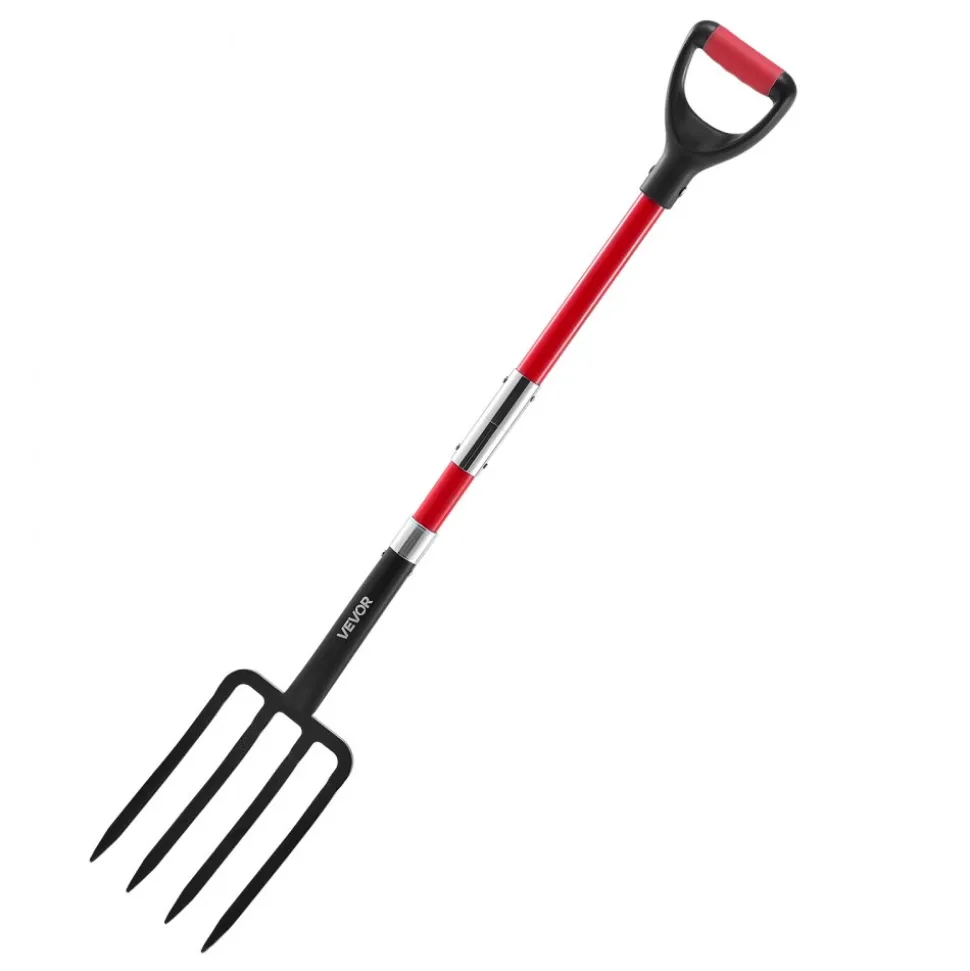 VEVOR Garden Fork, 4-Tine Gardening Pitchfork with Fiberglass Handle, 45 in Heavy Duty Digging Fork with Y Grip, Forged Steel Spading Fork for Hay Potato Composting Transplanting Aeration