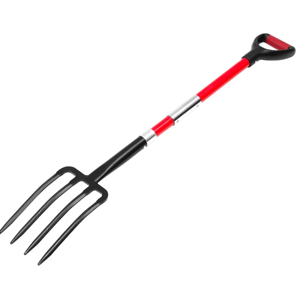 VEVOR Garden Fork, 4-Tine Gardening Pitchfork with Fiberglass Handle, 45 in Heavy Duty Digging Fork with Y Grip, Forged Steel Spading Fork for Hay Potato Composting Transplanting Aeration