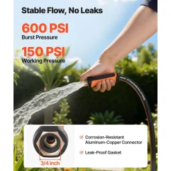 VEVOR Garden Hose, 100 ft 5/8" Heavy Duty 4-Layer Rubber Water Hose, 150PSI Working & 600PSI Burst, Flexible & Non-kink Outdoor Waterhose with 3/4" Fitting, Lightweight Hoses for Gardening Cleaning