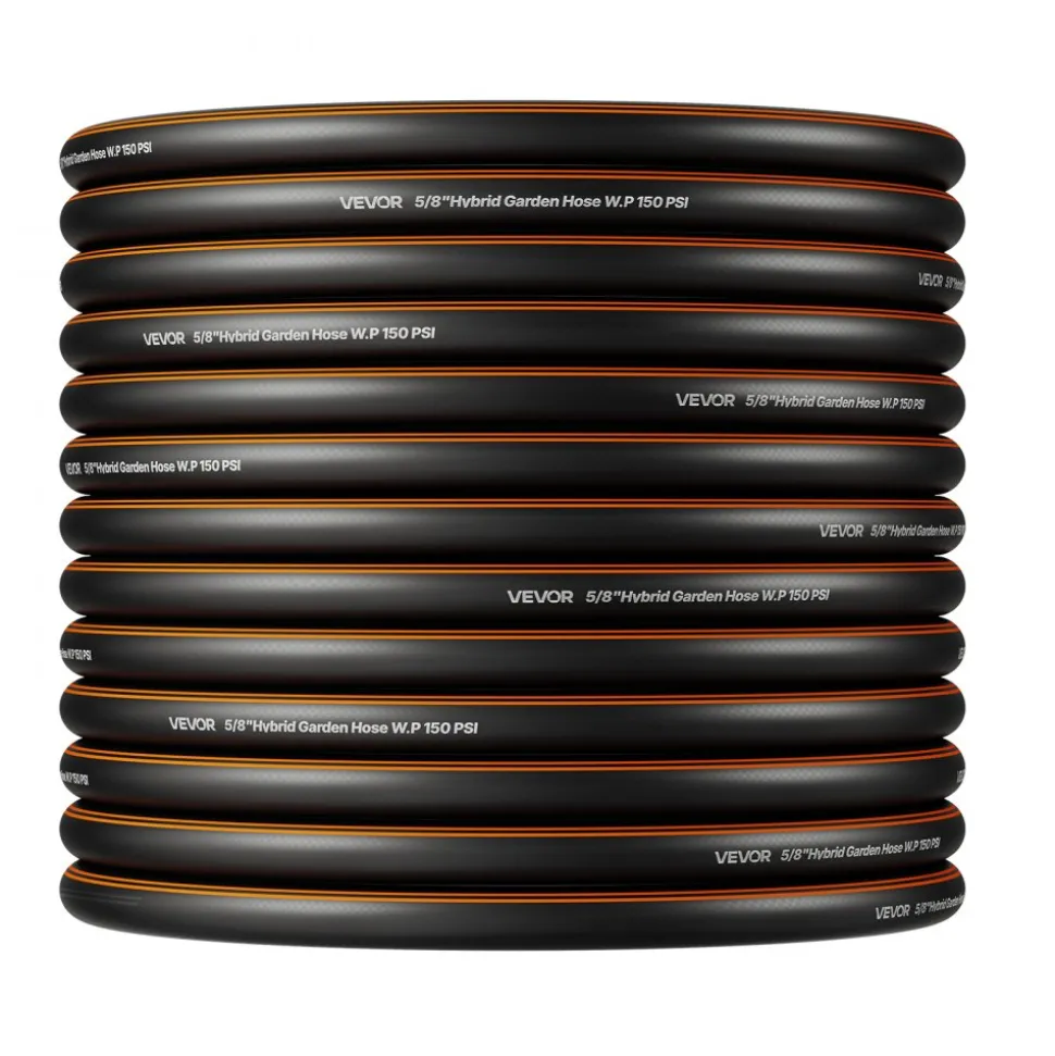 VEVOR Garden Hose, 100 ft 5/8" Heavy Duty 4-Layer Rubber Water Hose, 150PSI Working & 600PSI Burst, Flexible & Non-kink Outdoor Waterhose with 3/4" Fitting, Lightweight Hoses for Gardening Cleaning