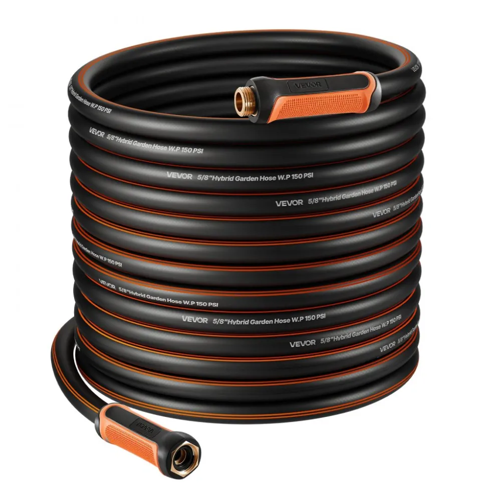 VEVOR Garden Hose, 100 ft 5/8" Heavy Duty 4-Layer Rubber Water Hose, 150PSI Working & 600PSI Burst, Flexible & Non-kink Outdoor Waterhose with 3/4" Fitting, Lightweight Hoses for Gardening Cleaning